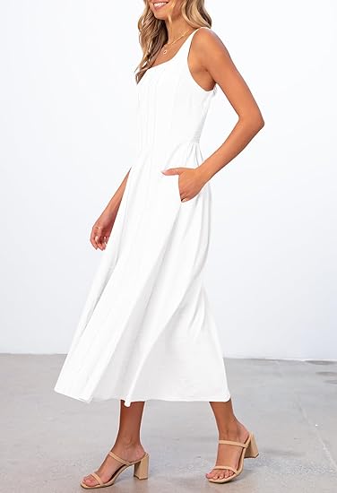 Minimalist Square Neck Sleeveless Dress, Loose Maxi Linen - Style Dress(Sizes S - XL)