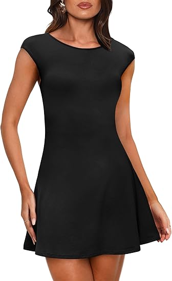 Minimalist Slim - Fitted Short - Sleeve Dress, Slimming A - Line Little Black Dress(Sizes S - XL)