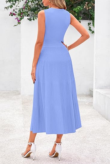 Minimalist Sleeveless Waist - Fitted Dress, Elegant Pleated Maxi Dress(Sizes S - XL)