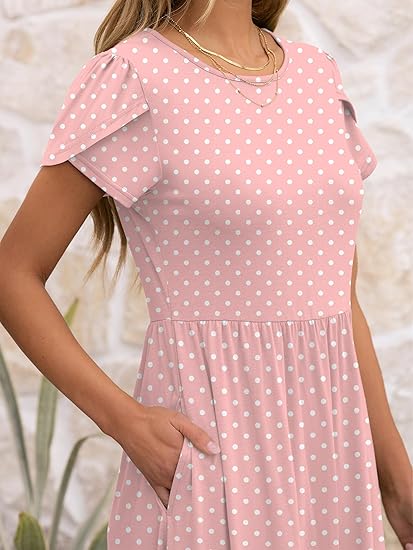 Sweet Polka Dot Flutter - Sleeve Dress, Waist - Fitted Midi A - Line Dress(Sizes S - XL)