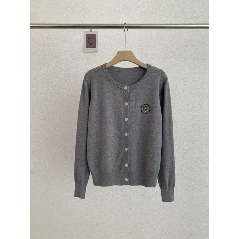 Classic Cartoon Embroidered Button Cardigan Sweater - Comfortable and Versatile for All Seasons