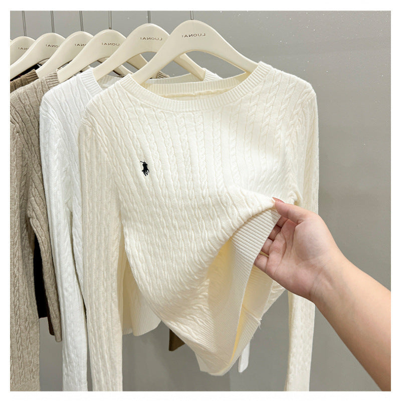 Classic Knit Cable Crew Neck Sweater - Comfortable & Versatile for Spring and Fall