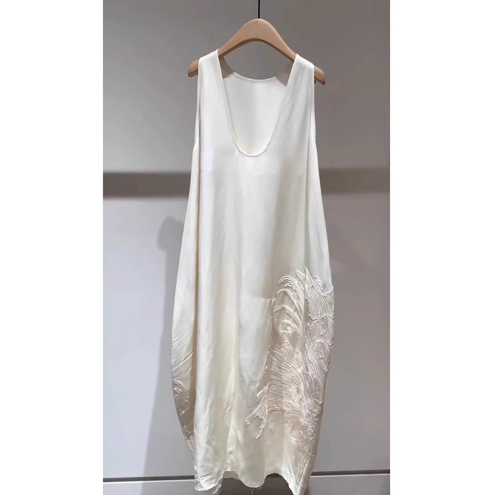 Artistic Embroidered Sleeveless Dress, Loose Slim - Fitted Mid - Length Temperament Dress(Sizes S - XL)