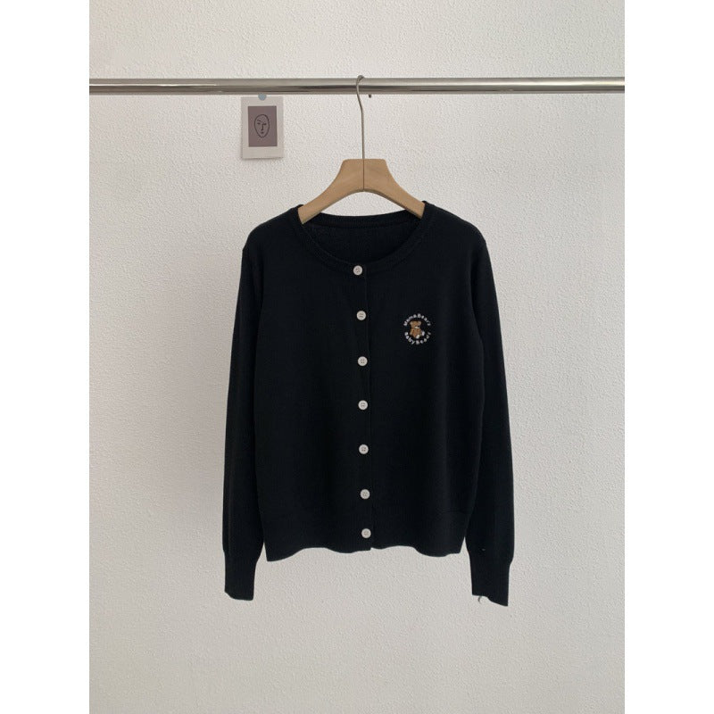 Classic Cartoon Embroidered Button Cardigan Sweater - Comfortable and Versatile for All Seasons