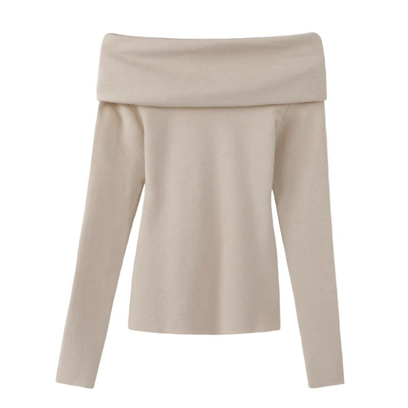Elegant Off-Shoulder Slim Knit Top - Simple and Stylish, Perfect for Any Occasion