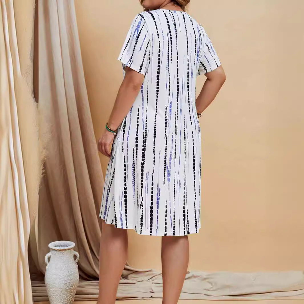 Plus - Size Friendly! Artistic Line - Printed Dress, Loose Slim - Fitted Crew - Neck Midi Dress(Sizes S - XL)