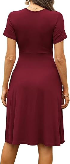 Elegant V - Neck Short - Sleeve Dress, Waist - Fitted A - Line Dress（Sizes S - XL）