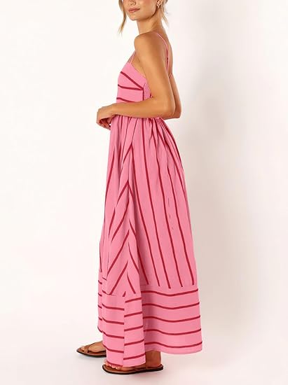 Vacation - Style Striped Slip Dress, High - Waisted Maxi Dress（Sizes S - XL）