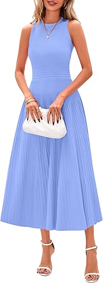 Minimalist Sleeveless Waist - Fitted Dress, Elegant Pleated Maxi Dress（Sizes S - XL）