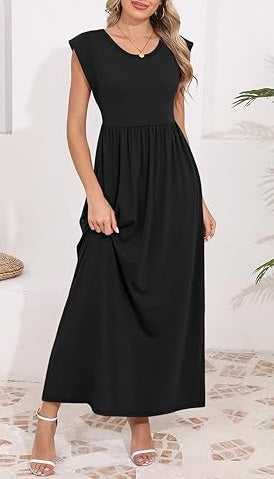 Minimalist Sleeveless Waist - Fitted Dress, Elegant Maxi Dress（Sizes S - XL）