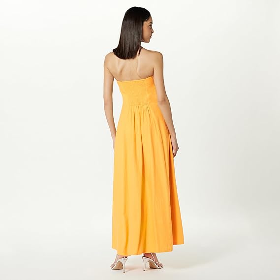 French Strapless Linen Dress, High - Waisted Slim - Fitted Maxi Dress with Large Skirt（Sizes S - XL）