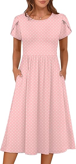 Sweet Polka Dot Flutter - Sleeve Dress, Waist - Fitted Midi A - Line Dress（Sizes S - XL）