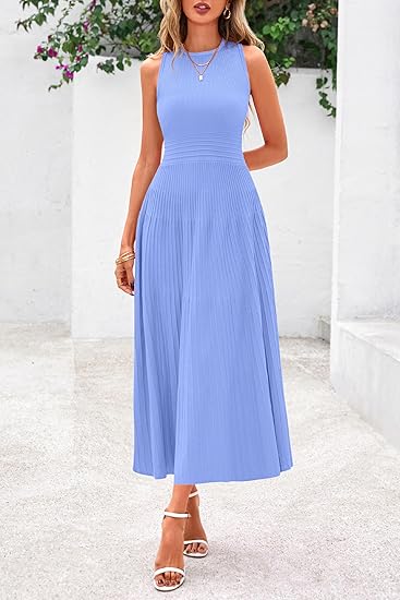 Minimalist Sleeveless Waist - Fitted Dress, Elegant Pleated Maxi Dress（Sizes S - XL）