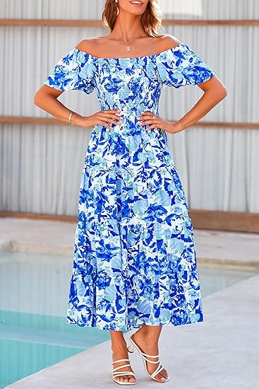 French Square Neck Puff - Sleeve Dress, High - Waisted Floral Maxi Dress（Sizes S - XL）