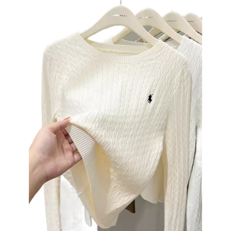 Classic Knit Cable Crew Neck Sweater - Comfortable & Versatile for Spring and Fall