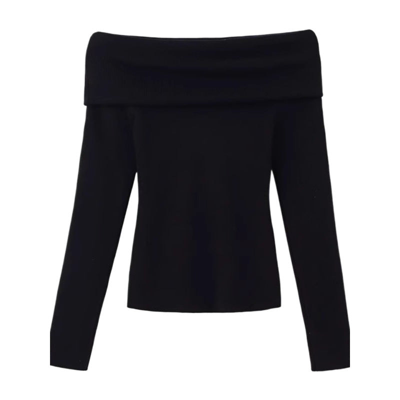 Elegant Off-Shoulder Slim Knit Top - Simple and Stylish, Perfect for Any Occasion