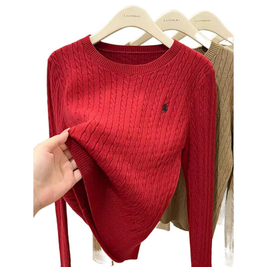 Classic Knit Cable Crew Neck Sweater - Comfortable & Versatile for Spring and Fall