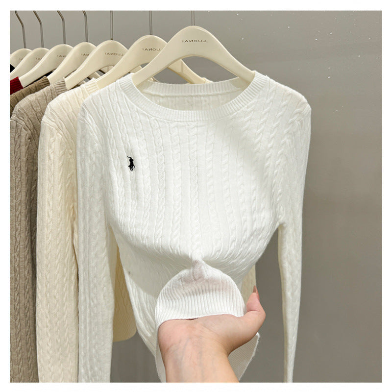 Classic Knit Cable Crew Neck Sweater - Comfortable & Versatile for Spring and Fall