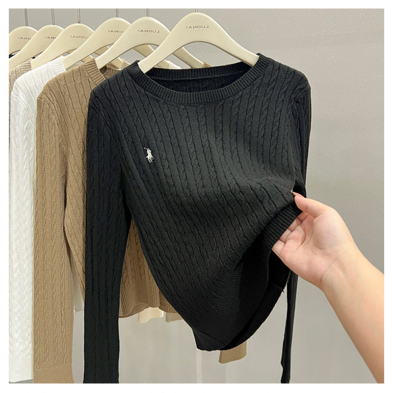 Classic Knit Cable Crew Neck Sweater - Comfortable & Versatile for Spring and Fall