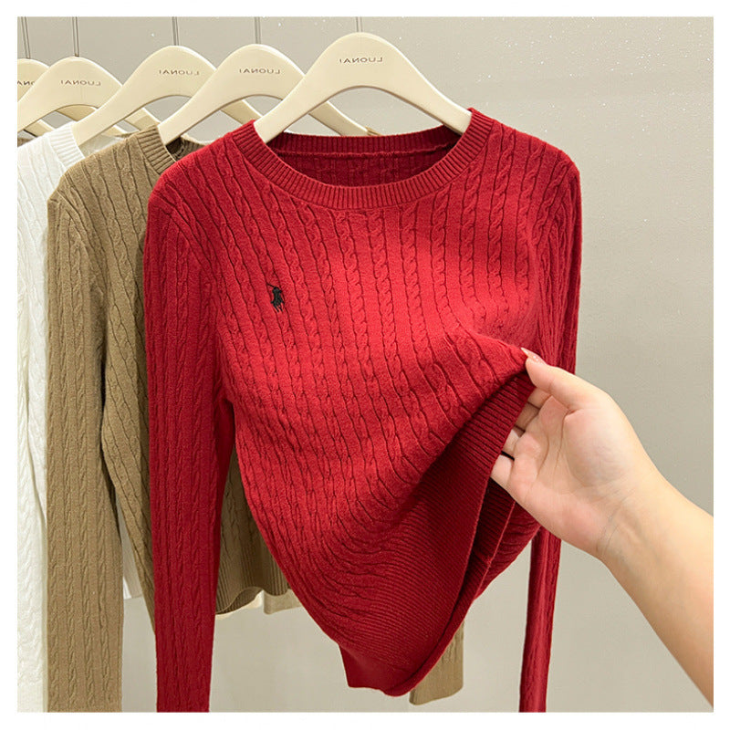 Classic Knit Cable Crew Neck Sweater - Comfortable & Versatile for Spring and Fall