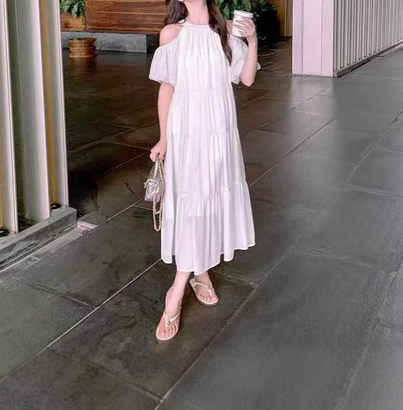 Sweet Fairy - Style White Dress, Ruffled High - Waisted Loose Midi Dress（Sizes S - XL）