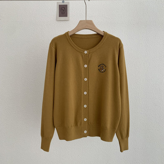 Classic Cartoon Embroidered Button Cardigan Sweater - Comfortable and Versatile for All Seasons