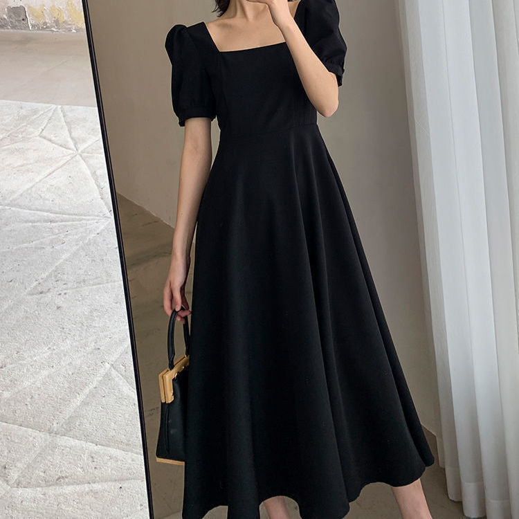 French Retro Square Neck Dress, Hepburn - Style Waist - Fitted Slimming Midi Dress（Sizes S - XL）