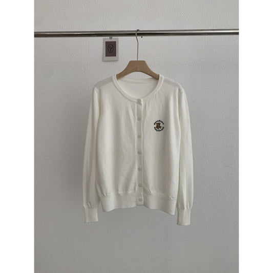 Classic Cartoon Embroidered Button Cardigan Sweater - Comfortable and Versatile for All Seasons